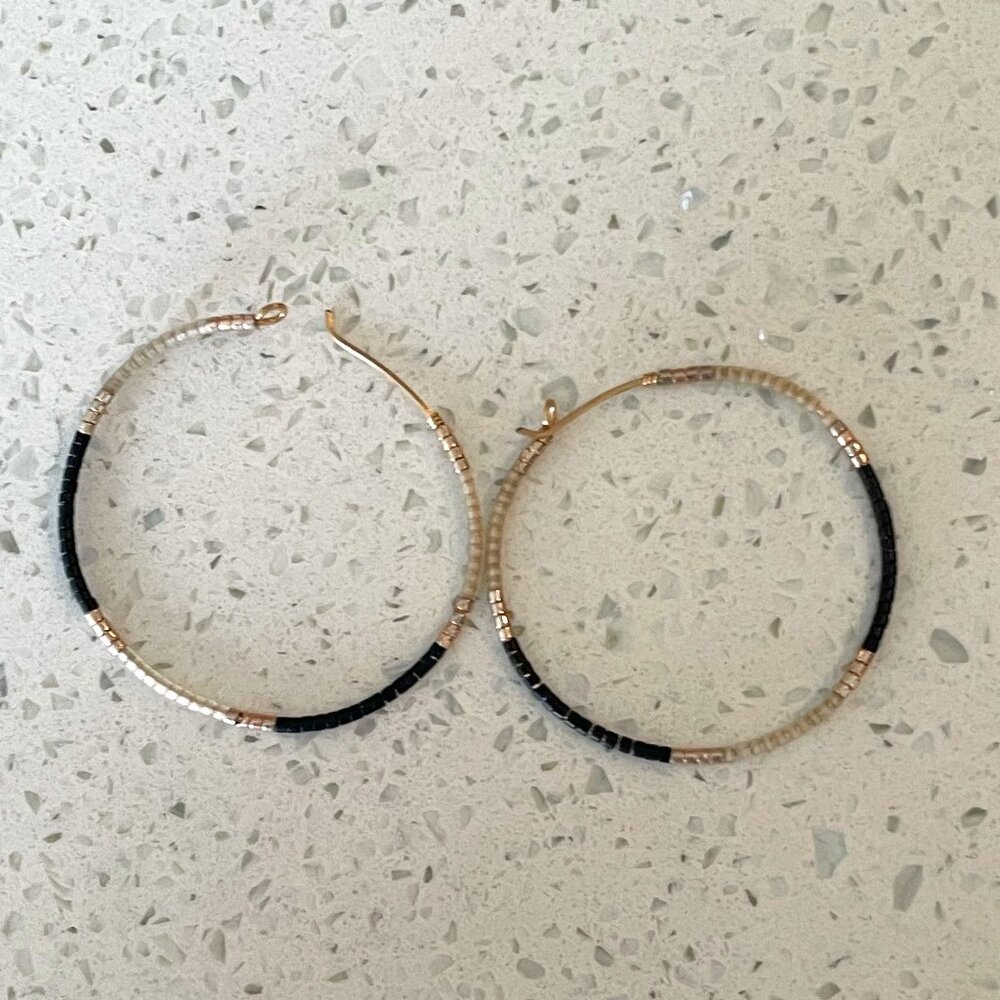 Beaded Hoops - gold & black